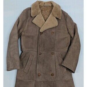Vintage Suede Tan Shearling Lamb Fur Sheepskin Long Coat 90s Y2K Penny Lane